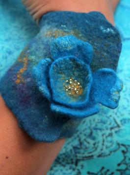 Blue Floral Felted Bracelet