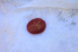 #2-Red/Gold Felted Magnetic Button